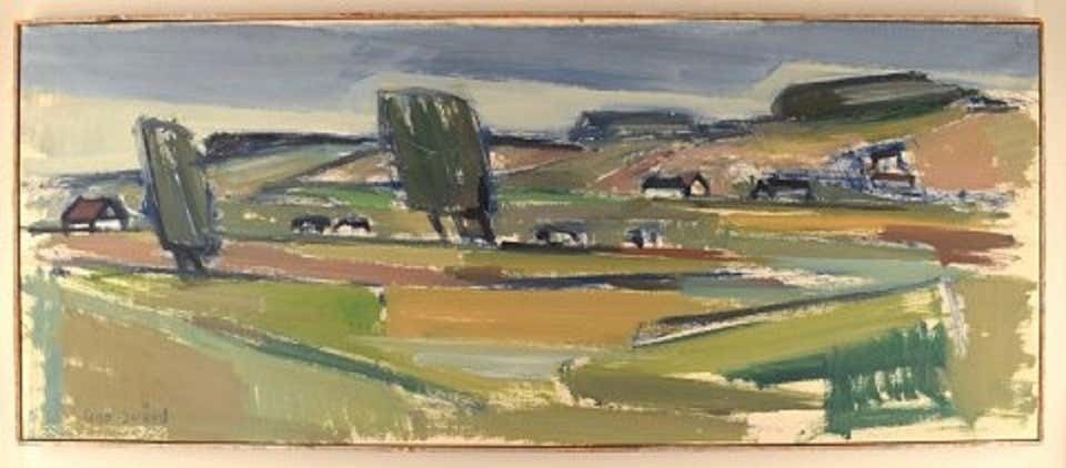 Uno Svärd, Sweden, Oil On Canvas, Modernist Landscape, 1960s 1970s photo furniture
