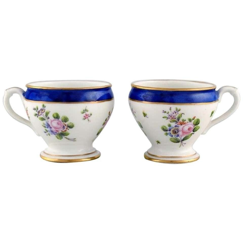 Sevres, France, Two Antique Cream Cups In Hand Painted Porcelain, 19th Century