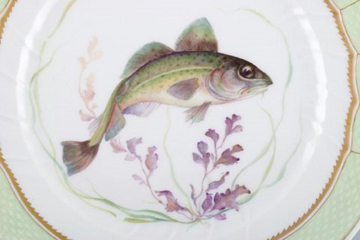 Royal Copenhagen Fish Plate With Green Edge, Gold Decoration And Fish Motif photo furniture