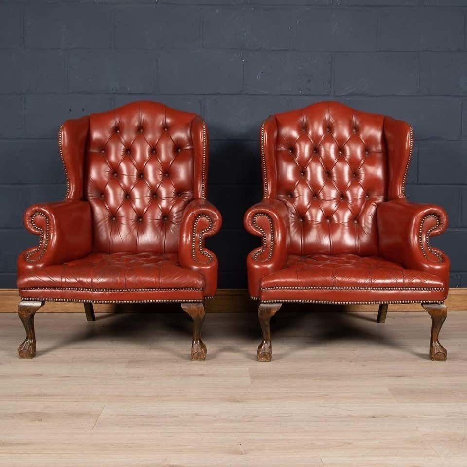 20th Century Pair Of English Leather Wingback Armchairs, Circa 1970 photo furniture
