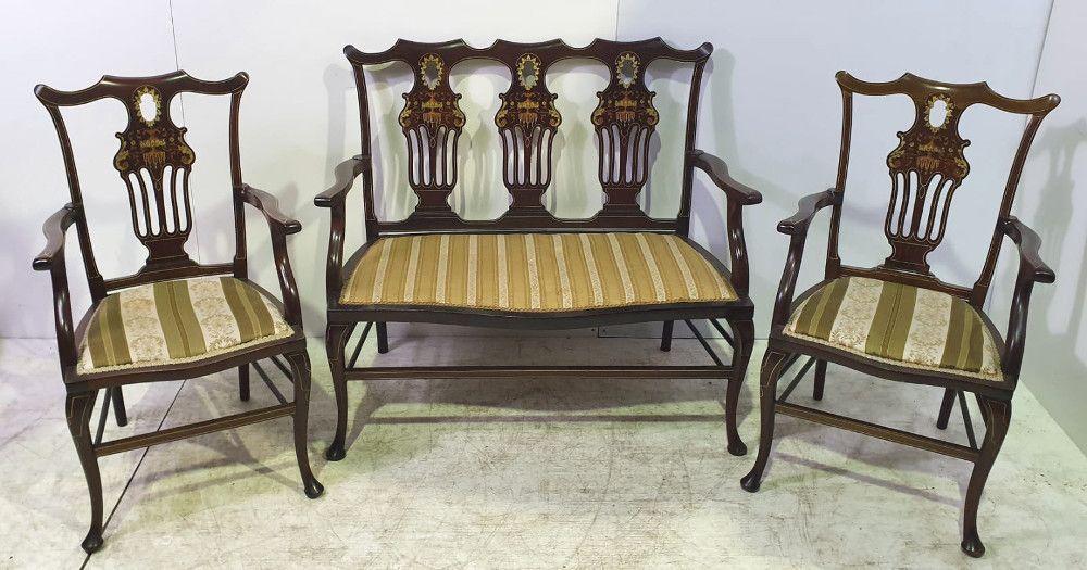 Edwardian Inlaid Mahogany Seven Piece Parlour Suite photo Furniture