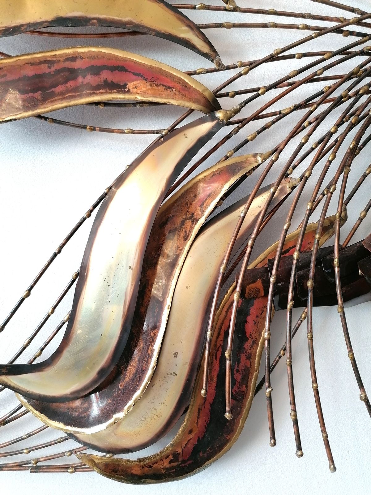 Large Mid Century American Torch Cut Brutalist Metal Bird Of Paradise Wall Sculpture, In Manner Of Curtis Jere C1960s. photo for sale