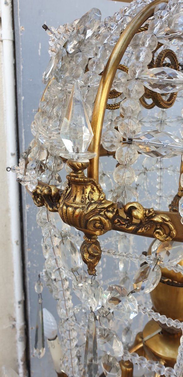 Large Chandelier In The Shape Of A Hot Air Balloon In Bronze And Crystal, 20th Century photo Lighting