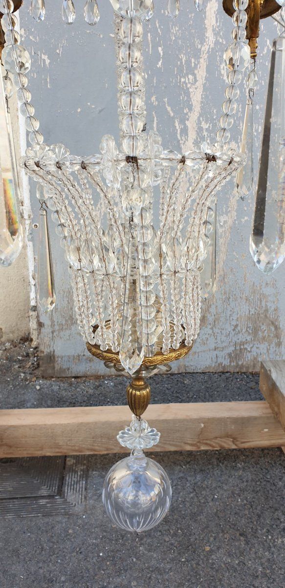 Large Chandelier In The Shape Of A Hot Air Balloon In Bronze And Crystal, 20th Century photo vintage