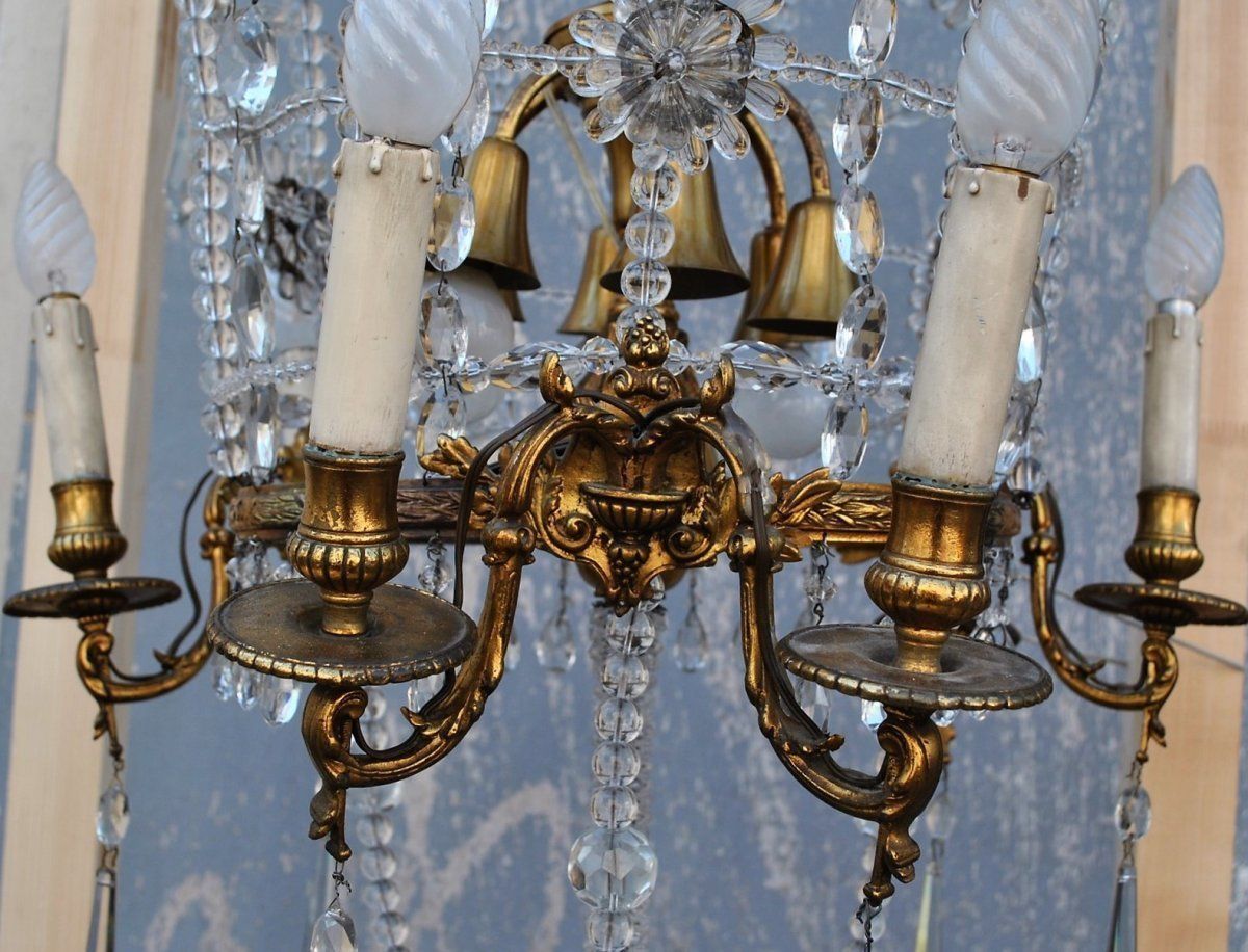 3678.0 Large Chandelier In The Shape Of A Hot Air Balloon In Bronze And Crystal, 20th Century photo