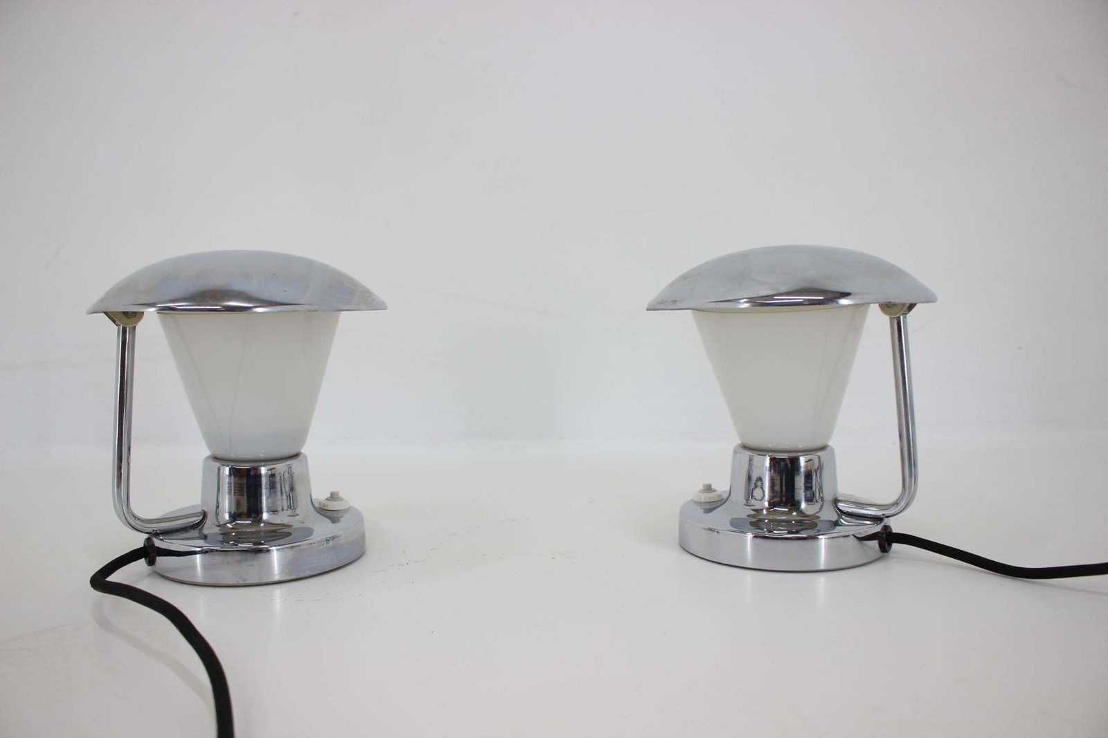 Pair Of Chrome Glass Bauhaus Table Lamps, 1930s photo buy