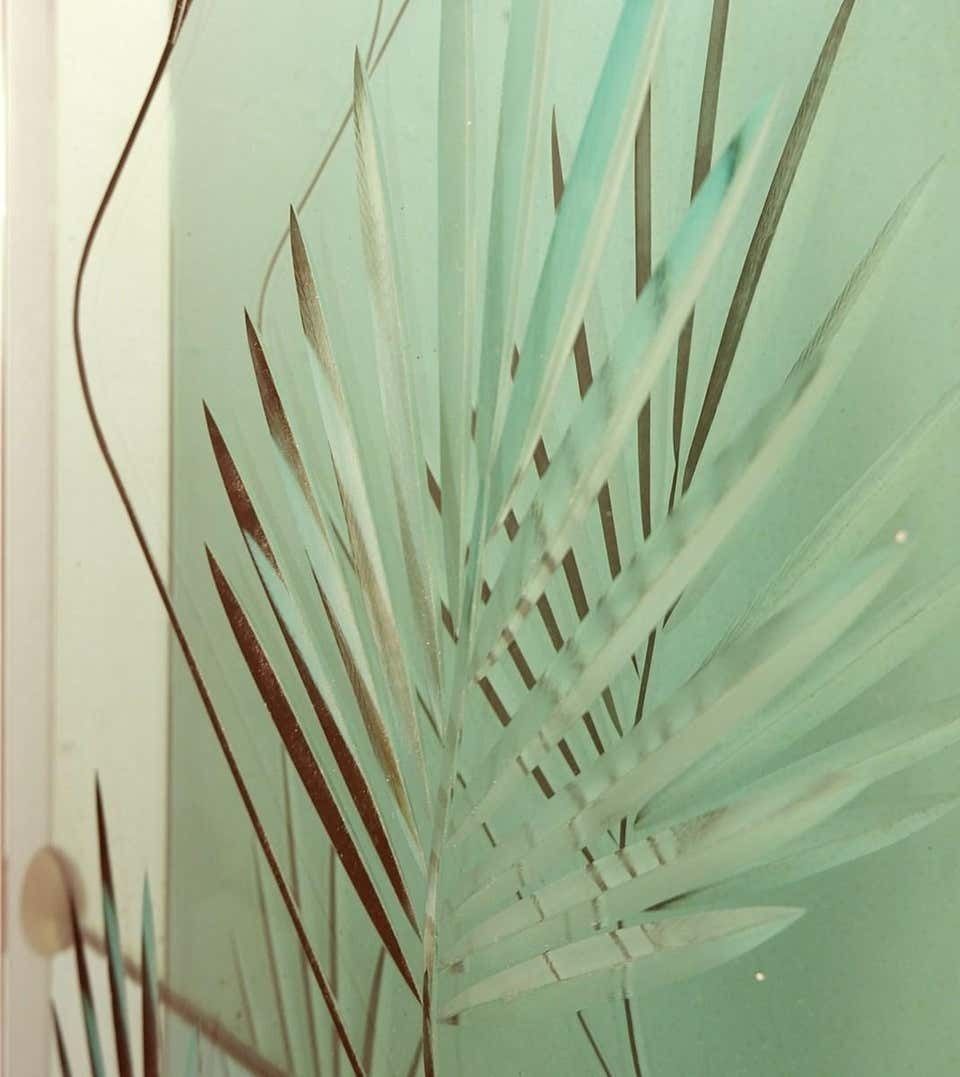 Italian Console Mirror With Decorative Panel, Engraved Crystal, 1960s photo for sale