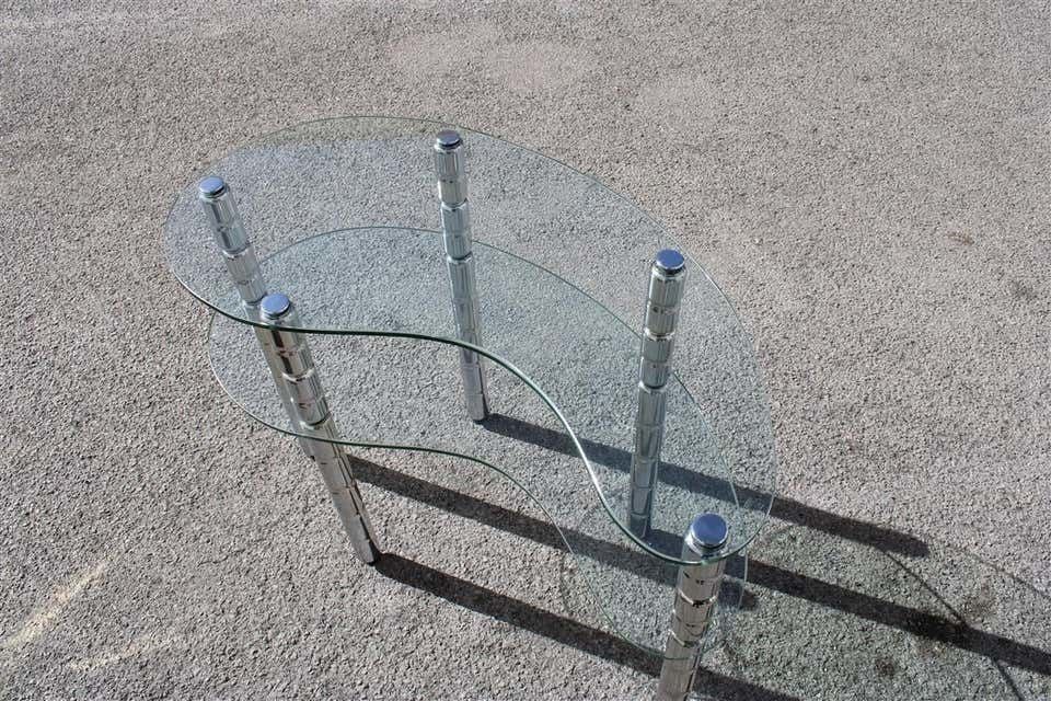 Italian Shaped Shelf In Chromed Metal And Crystals, Italy, 1960s photo 857.0