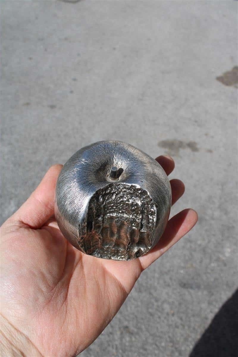 Apple Metal Sculpture With Bite Lebanese Artist Amine El Bacha Silver Color photo for sale
