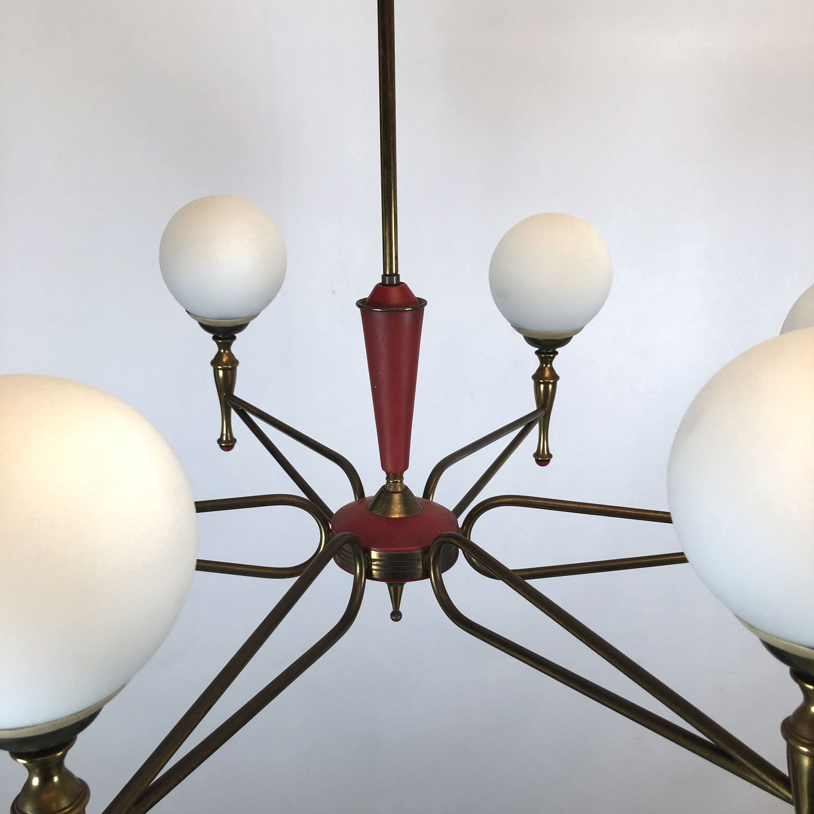 Large Stilnovo, Vintage Italian Red And Gold Chandelier From 50s photo furniture