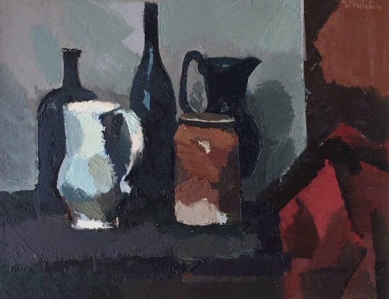 Mid Century Modern Swedish Artist Still Life Of Bottles And Earthenware photo furniture