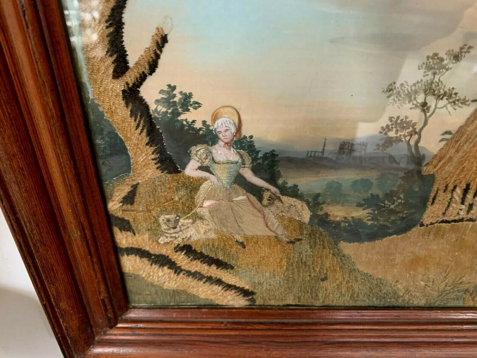 Table In Tapestry And Painting "Young Woman In The Countryside" XX Century photo for sale
