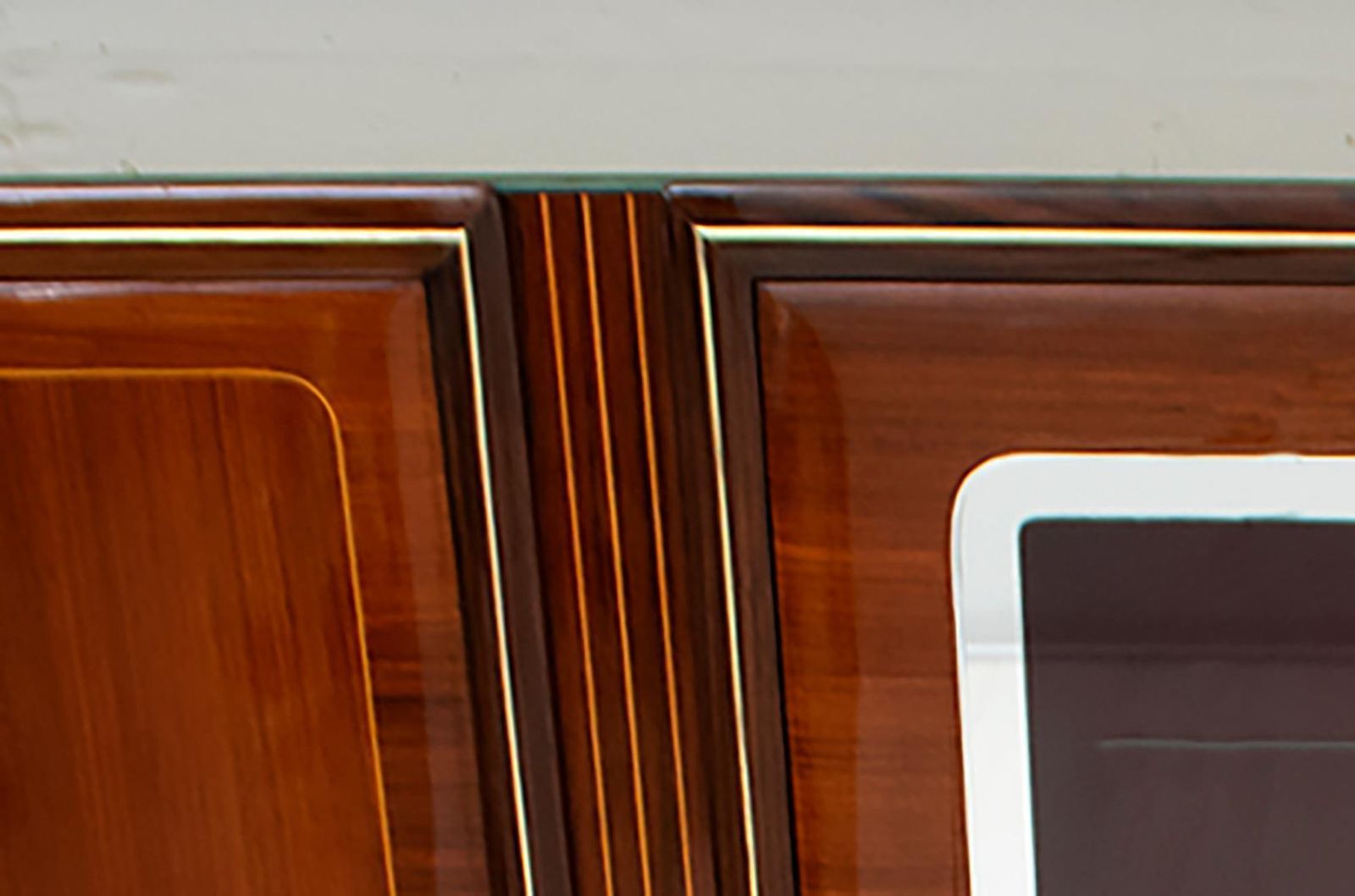 After Gio Ponti Mid Century Modern Italian Mahogany And Brass Bar Cabinet, 1950s photo furniture
