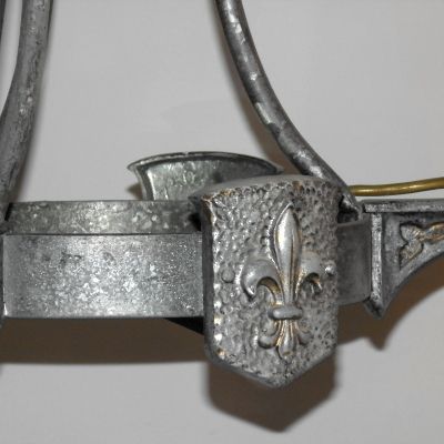 3 Arm Metal Chandelier In Hammered Steel Finish With Fleur De Lys Motif photo furniture