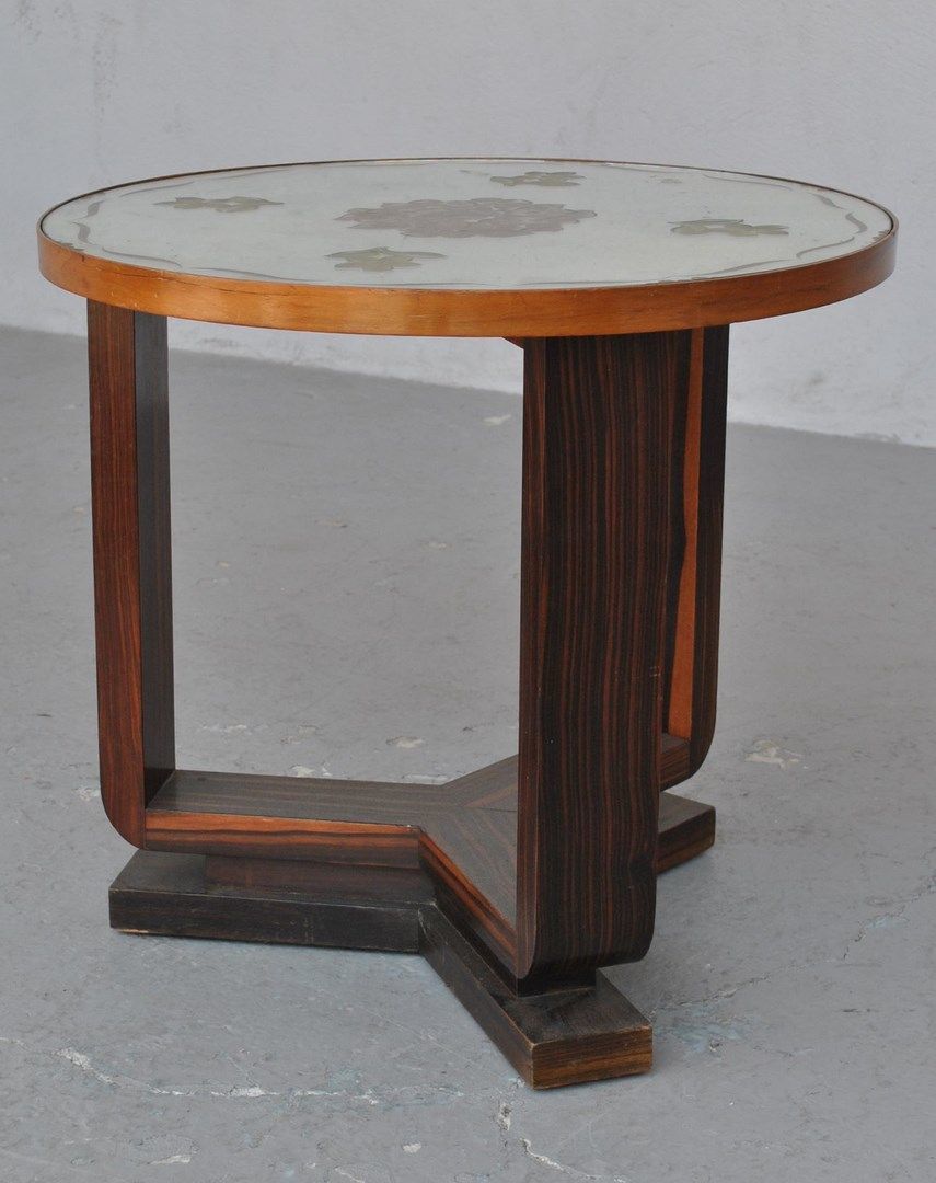 1930s Pedestal Table In Art Deco Style Glass Top photo vinterior