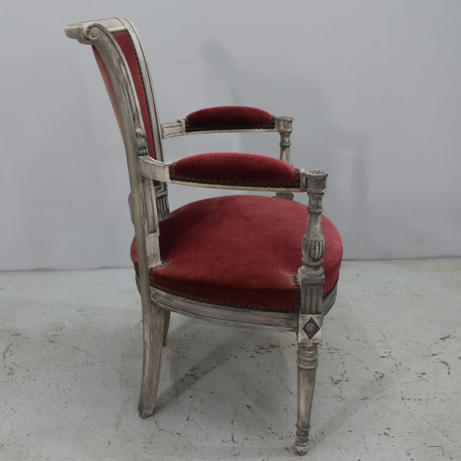 Louis XVI Armchair Burgundy Velvet In Beech Forming A Pair photo for sale