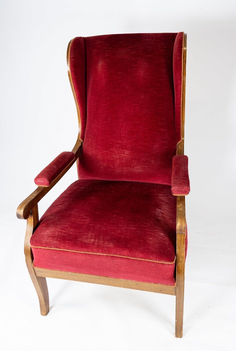 Armchair Upholstered With Red Velor Fabric And Mahogany Designed By Fritz Henningsen. photo furniture