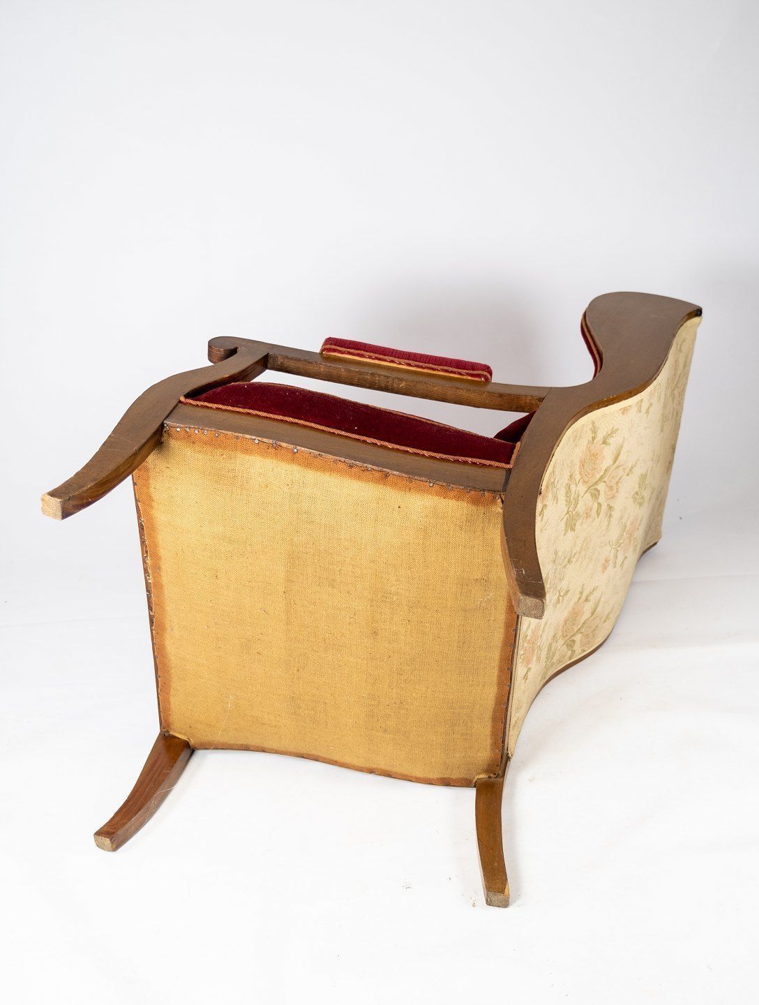 Armchair Upholstered With Red Velor Fabric And Mahogany Designed By Fritz Henningsen. photo vintage