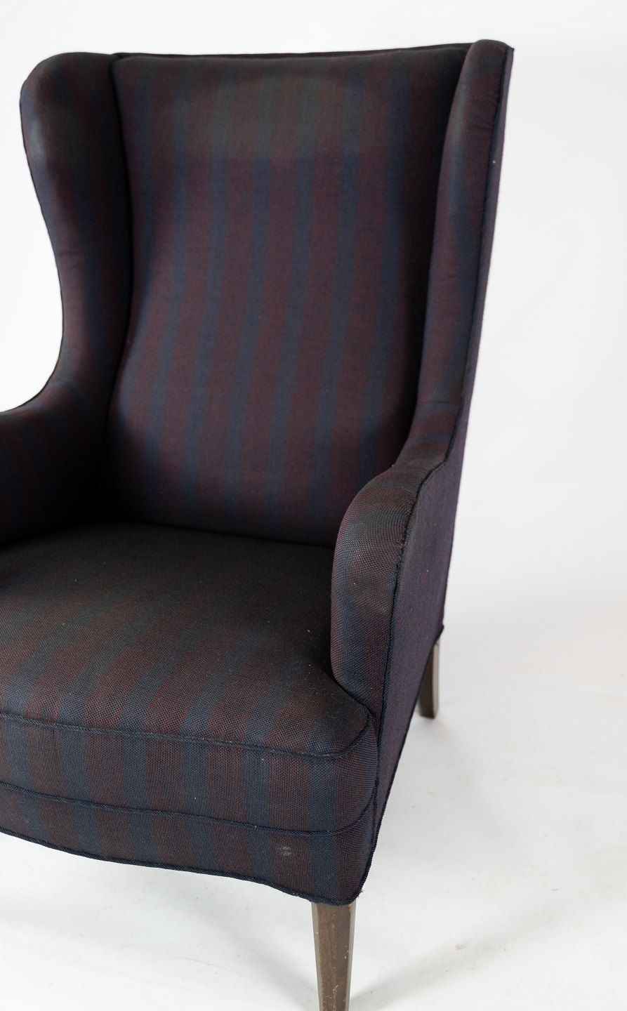 High Armchair With Dark Striped Fabric From The 1940s. photo for sale