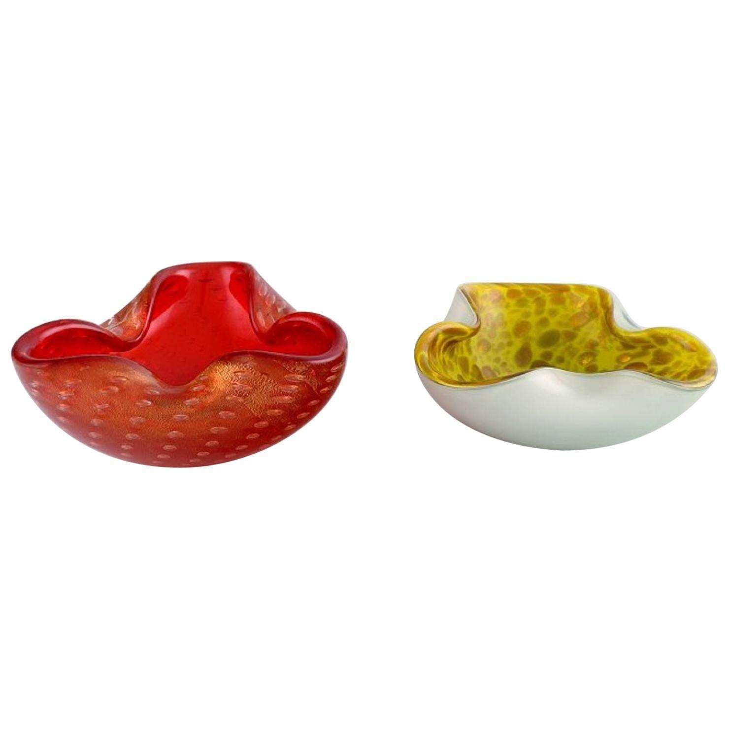 Deux coupes Murano en verre soufflé bouche avec bulles incrustées, design italien photo furniture