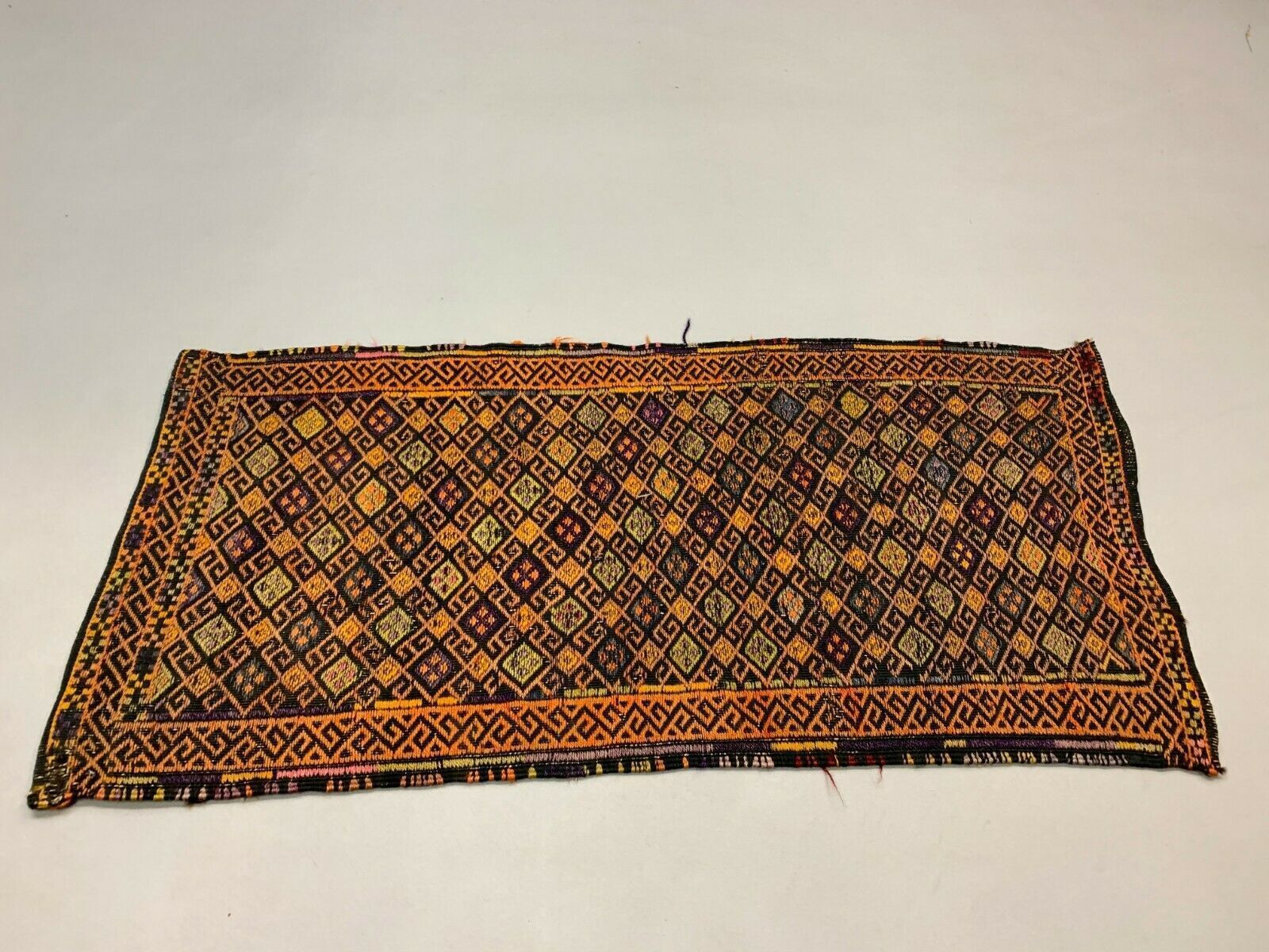Turkish Mini Kilim 120x58 Cm Shabby Wool Small Kelim Rug, Red Black Gold photo 195.0
