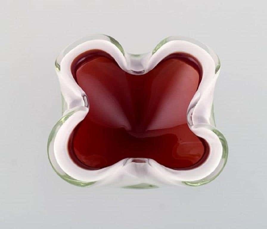 Two Murano Bowls In Red And White Mouth Blown Art Glass, Italian Design, 1960s photo vinterior