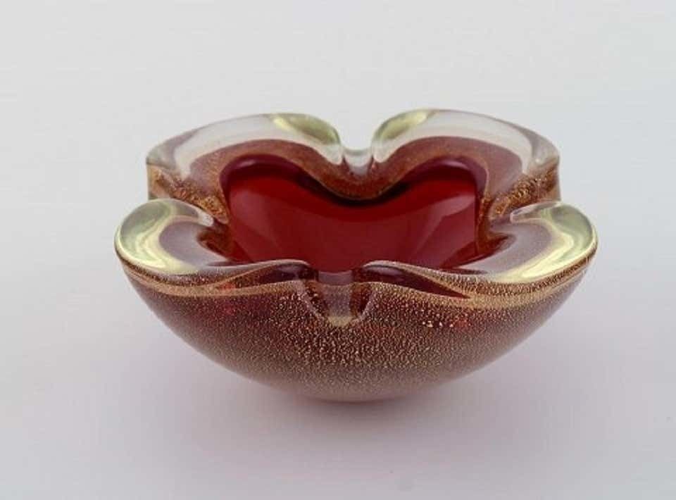 Two Murano Bowls In Red And White Mouth Blown Art Glass, Italian Design, 1960s