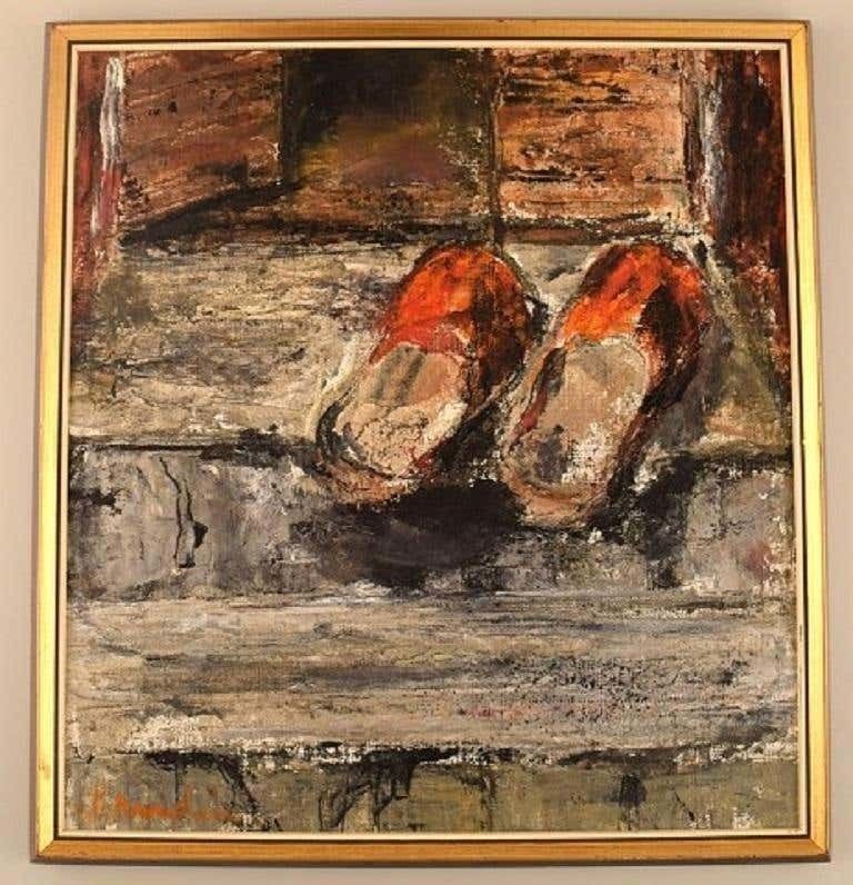 Hanna Brundin, Sweden, Oil On Canvas, Slippers On A Staircase photo furniture