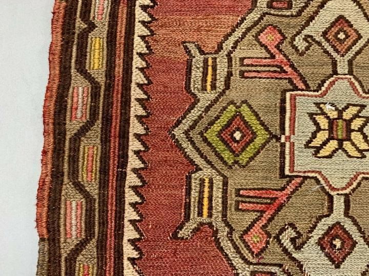 Vintage Turkish Mini Kilim 102x54 Cm Shabby Wool Small Kelim Rug Brown Red Beige photo vinterior