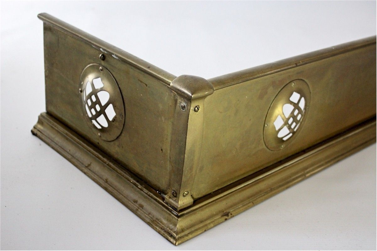Arts And Crafts Brass Fire Fender With Stylised Pierced Cut Outs photo Home Fixtures