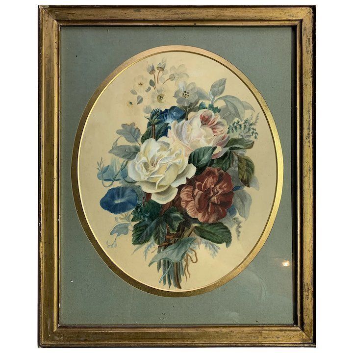 19th Century Watercolour Bunch Of Flowers
