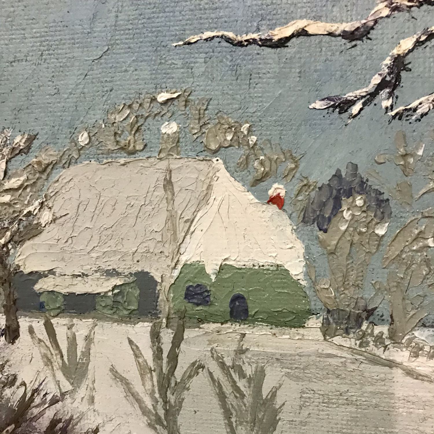 Oil On Board Painting Of Snowy Landscape photo furniture