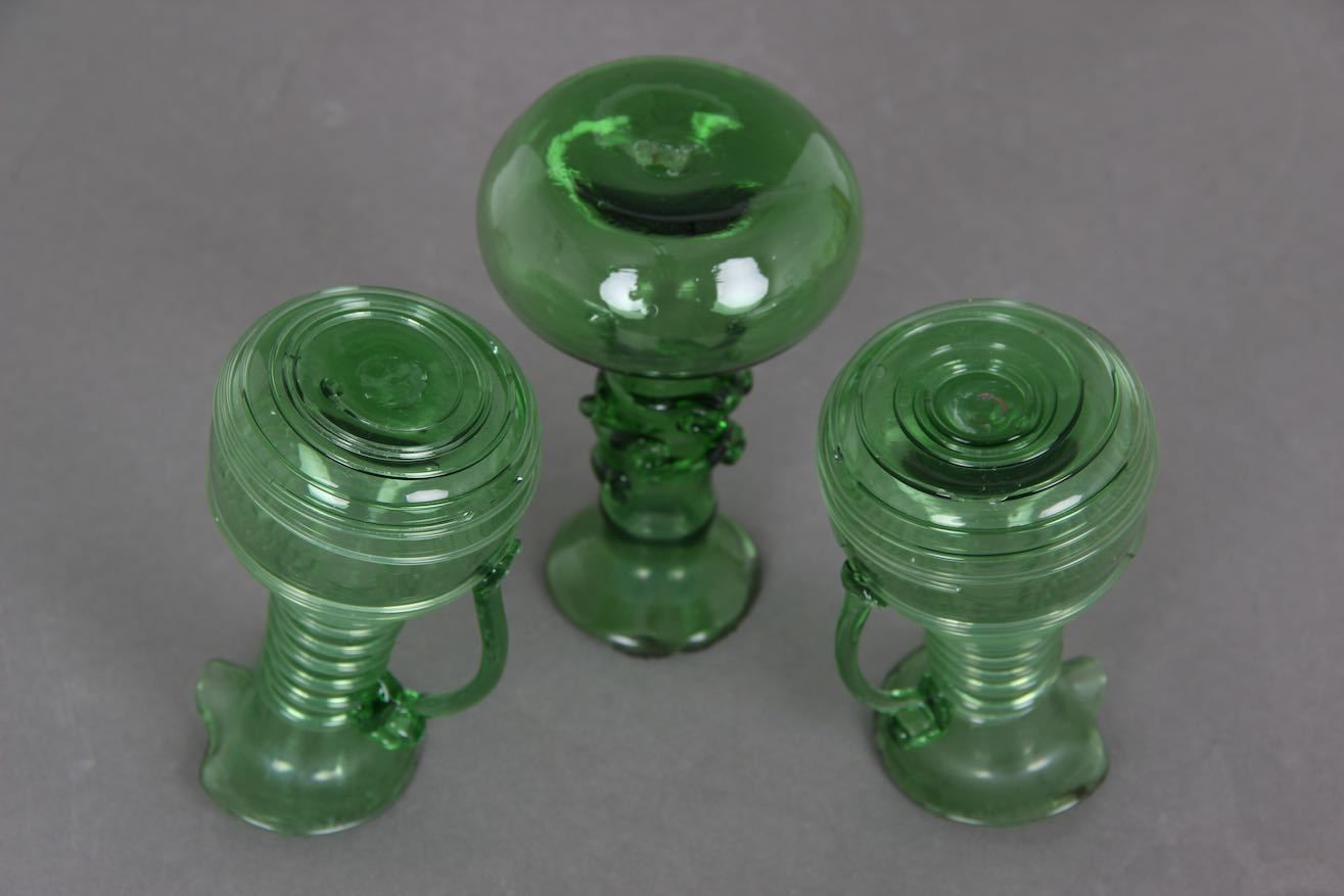 3 Danish Glass Vases / Jugs. Mouth Blown Green Glass. Kastrup Glasværk. photo buy