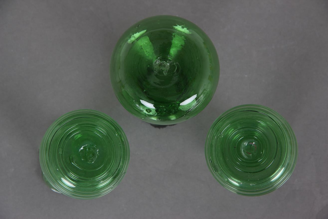 3 Danish Glass Vases / Jugs. Mouth Blown Green Glass. Kastrup Glasværk. photo vintage