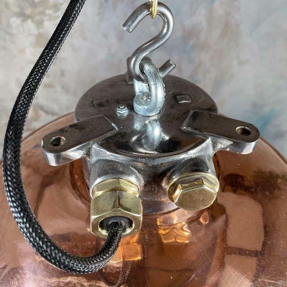 Copper And Iron Ceiling Light With Cage   Original Industrial Style Metal Ceiling Lighting photo vintage
