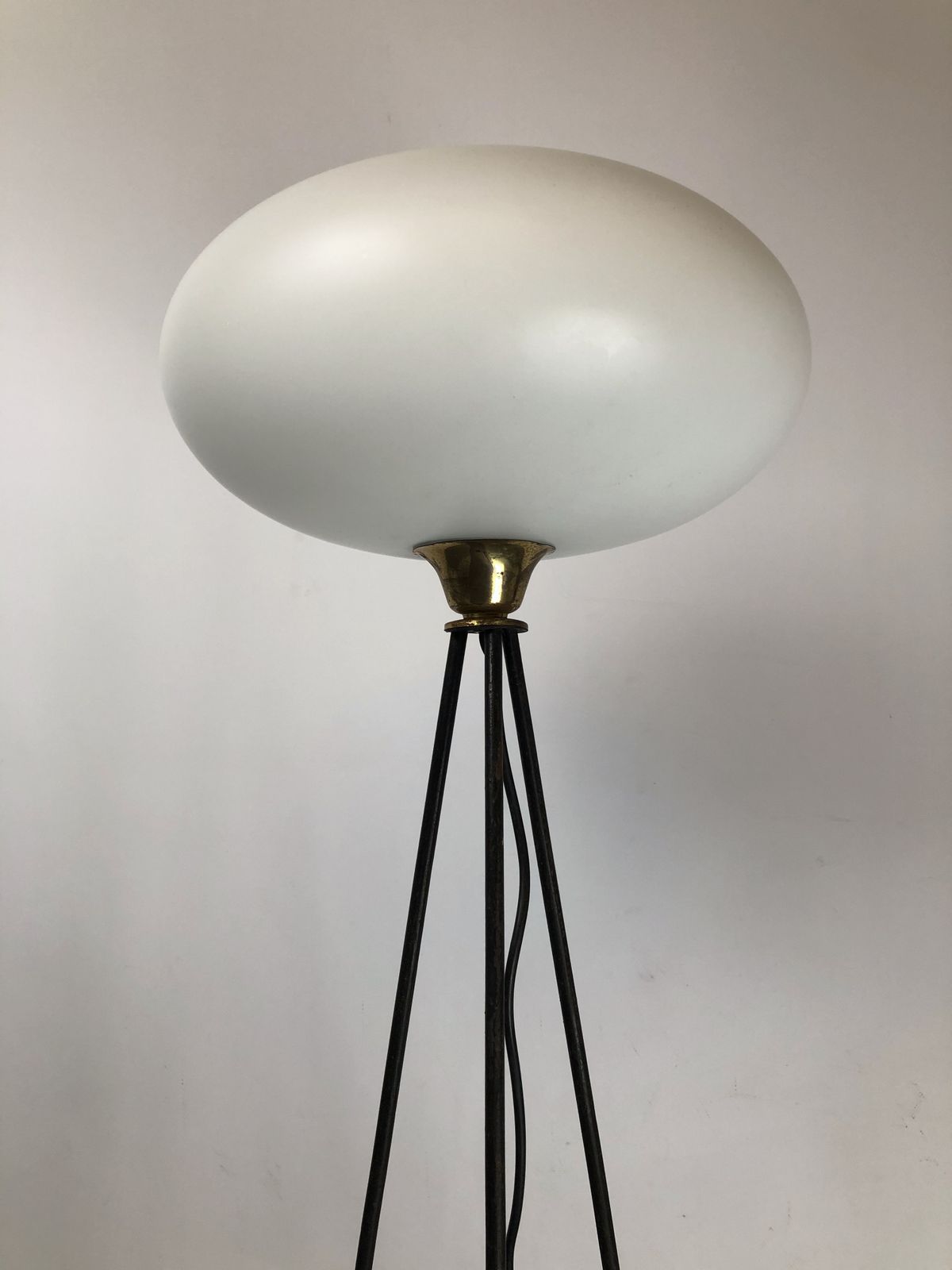Stilnovo, Iconic Italian Brass, Lacquer And Triplex Opaline Glass Tripod Lamp From 50s photo 2444.87