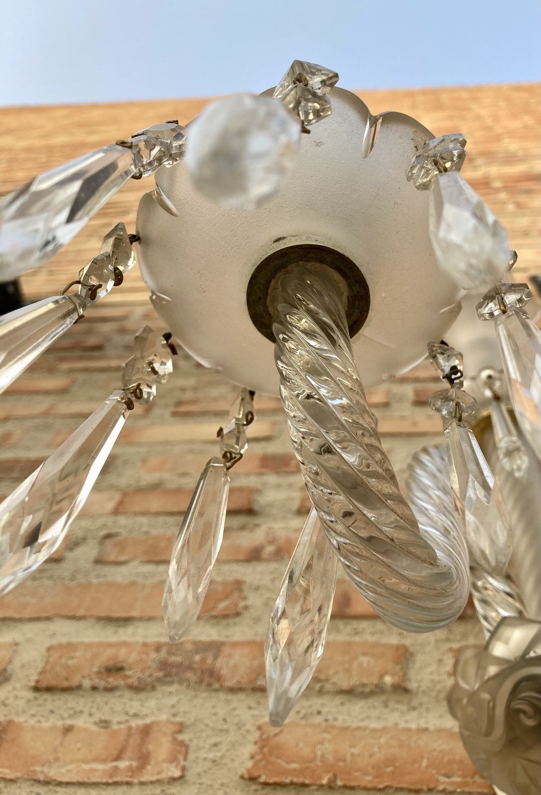 photo vintage Early 20th Century French Cut Glass Sconces With Crystal, Set Of 2