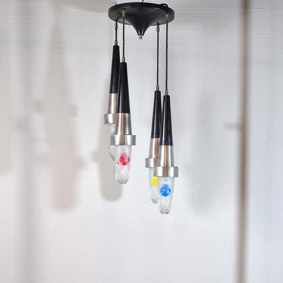 Stilnovo Fifties Suspension Chandelier In Steel And Glass photo Lighting