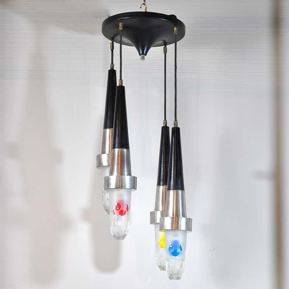 Stilnovo Fifties Suspension Chandelier In Steel And Glass photo 2192.32