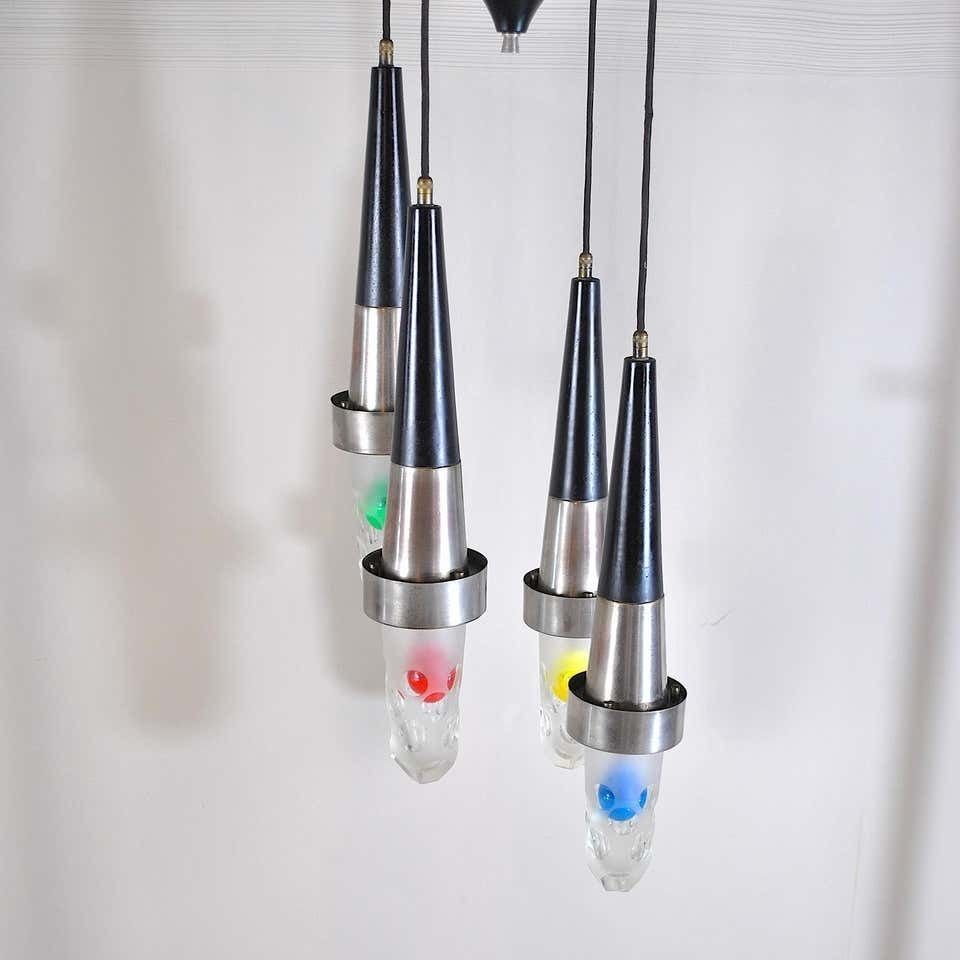 photo furniture Stilnovo Fifties Suspension Chandelier In Steel And Glass