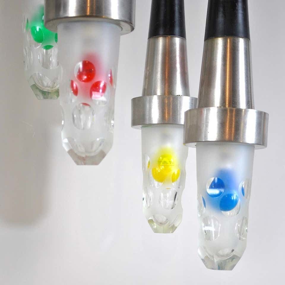 photo for sale Stilnovo Fifties Suspension Chandelier In Steel And Glass