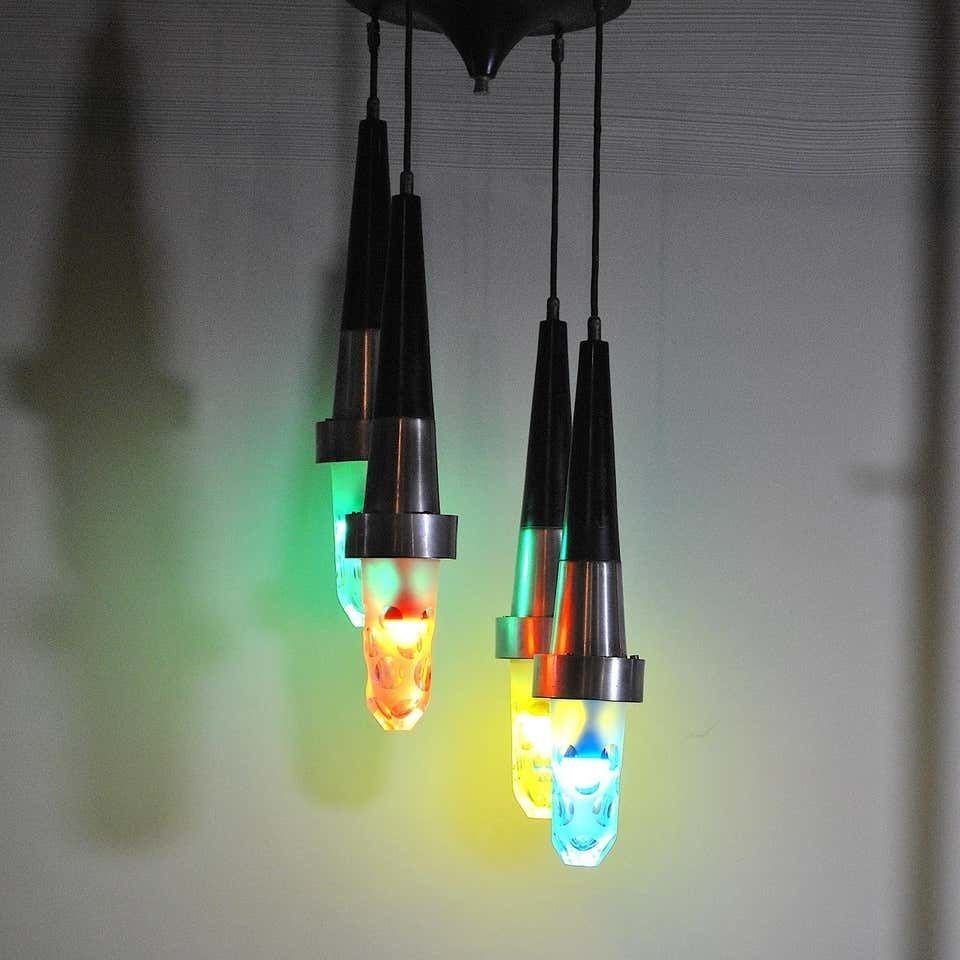 Lighting Stilnovo Fifties Suspension Chandelier In Steel And Glass photo