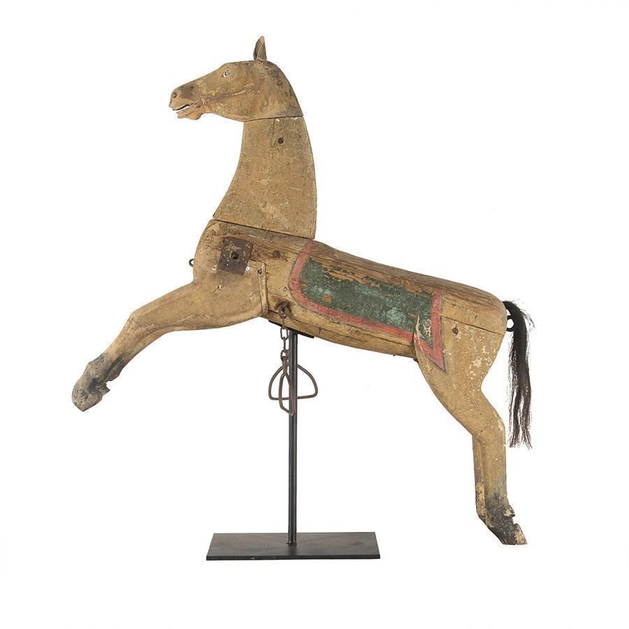 Folk Art Decorative Carved Wooden Horse In Original Paint