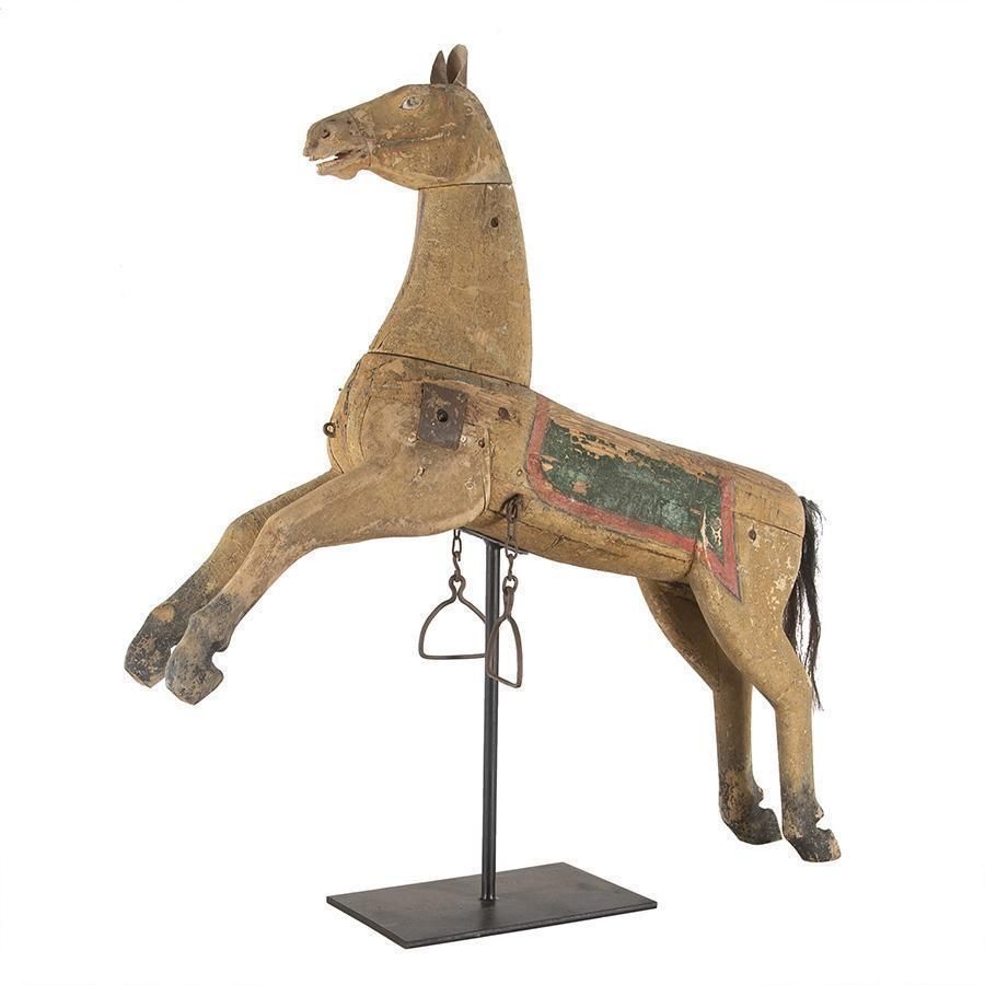 Folk Art Decorative Carved Wooden Horse In Original Paint photo furniture