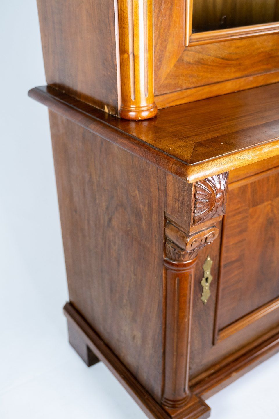 Glass Cabinet Of Light Walnut, In Great Antique Condition From The 1880s. photo for sale