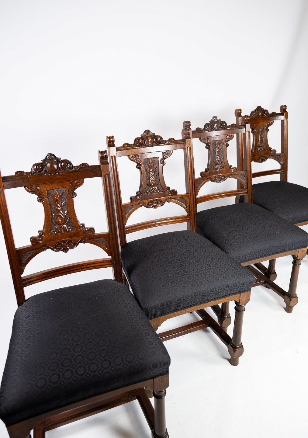 Set Of Four Dining Room Chairs In Walnut And Newly Upholstered With Black Fabric, From The 1890s. photo furniture