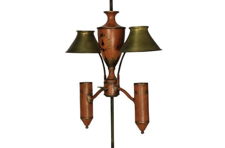 A Napoleonic Revival Orange Tole Desk Lamp photo for sale