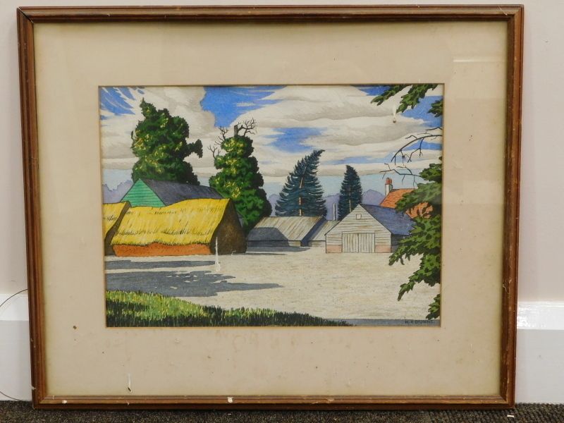 Wh Browne: A Vibrant C1930s Watercolour Of Pre War Farm Buildings