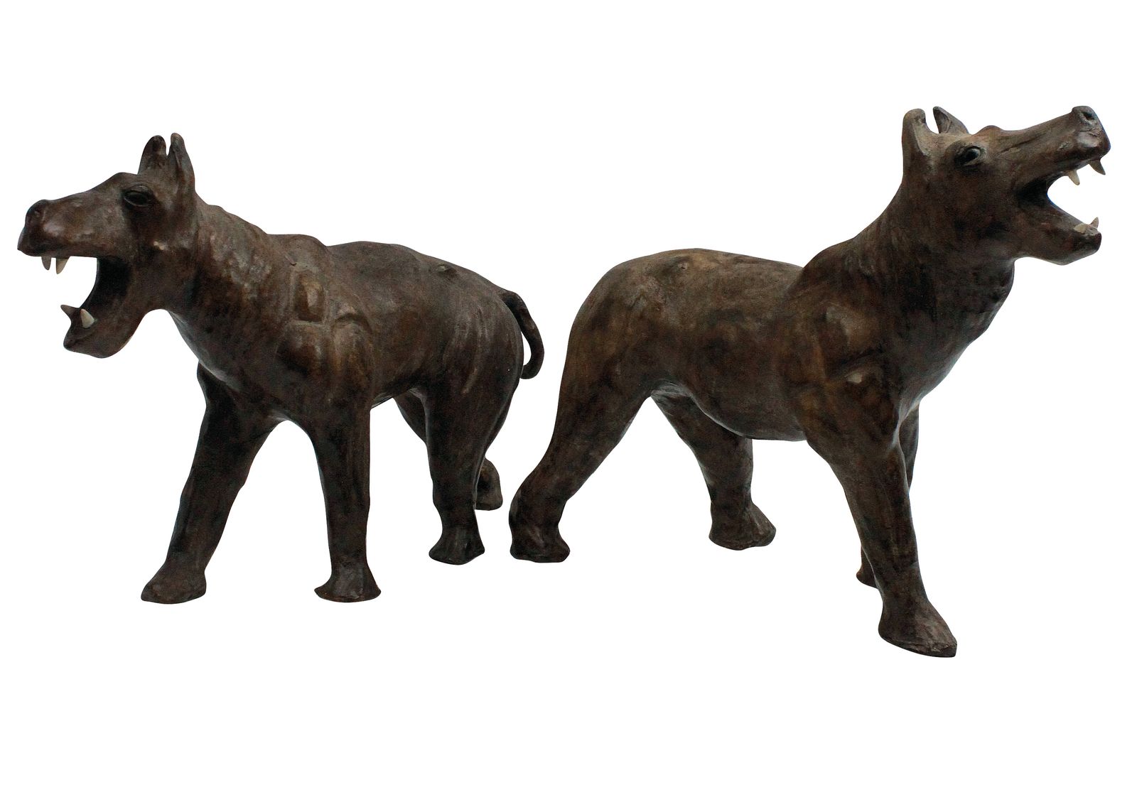 A Pair Of XIX Century Leather Mache Burmese Tigers photo for sale