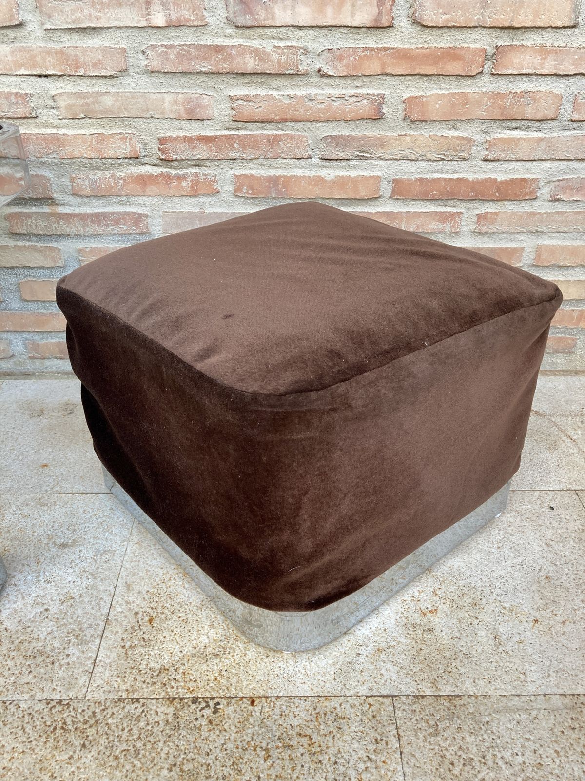 photo buy Square Smoked Glass And Steel Coffee Or Side Table With Four Nesting Stools, 1970s, Set Of 5
